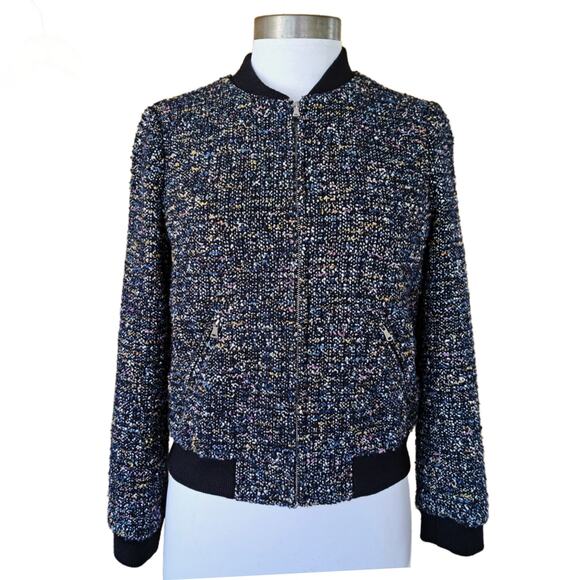 Rebecca Taylor Navy Multi Tweed Bomber Jacket Size 4 MSRP $630 - Picture 2 of 13